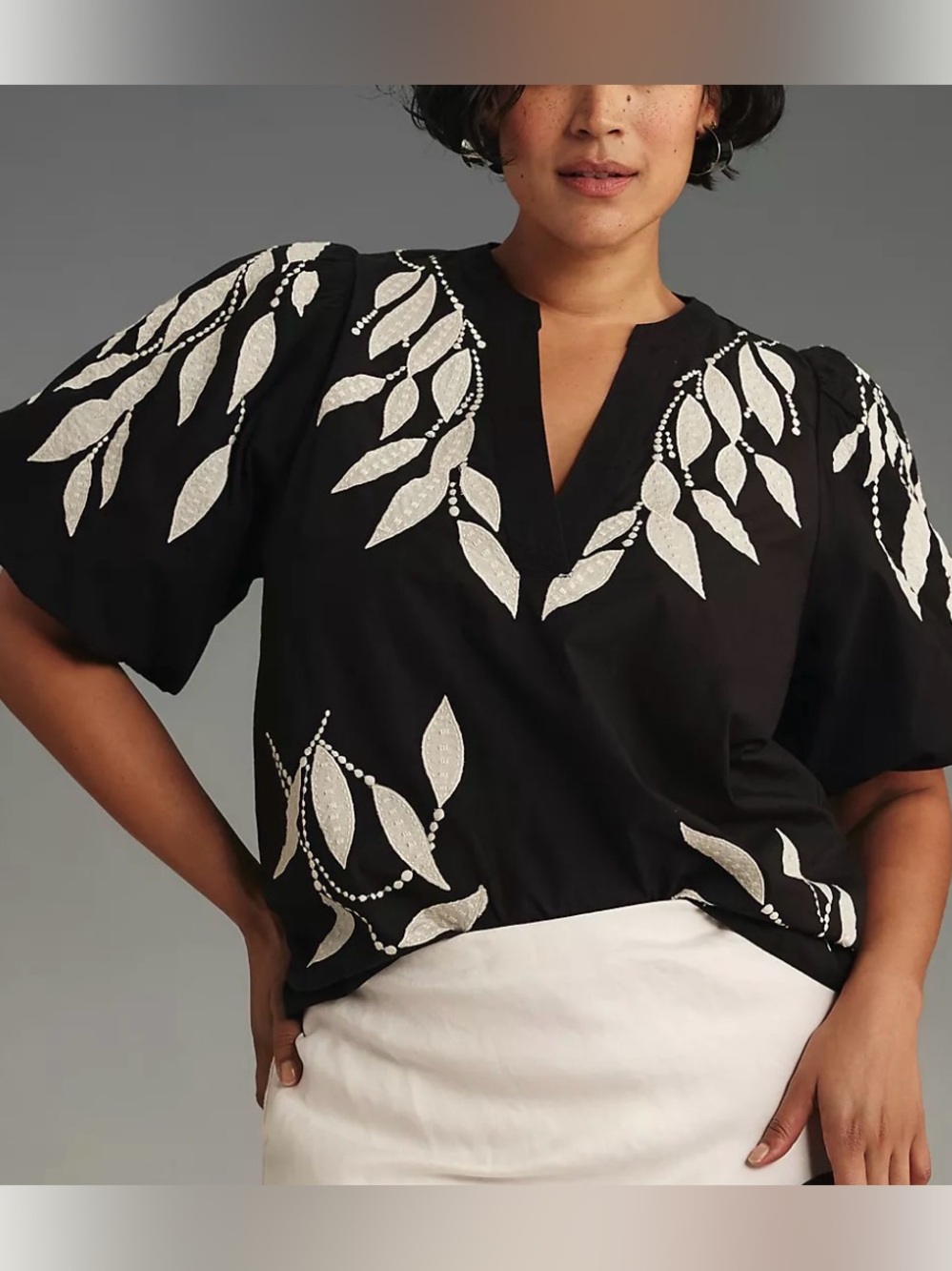 NWT Anthropologie Puff-Sleeve Embroidered Blouse